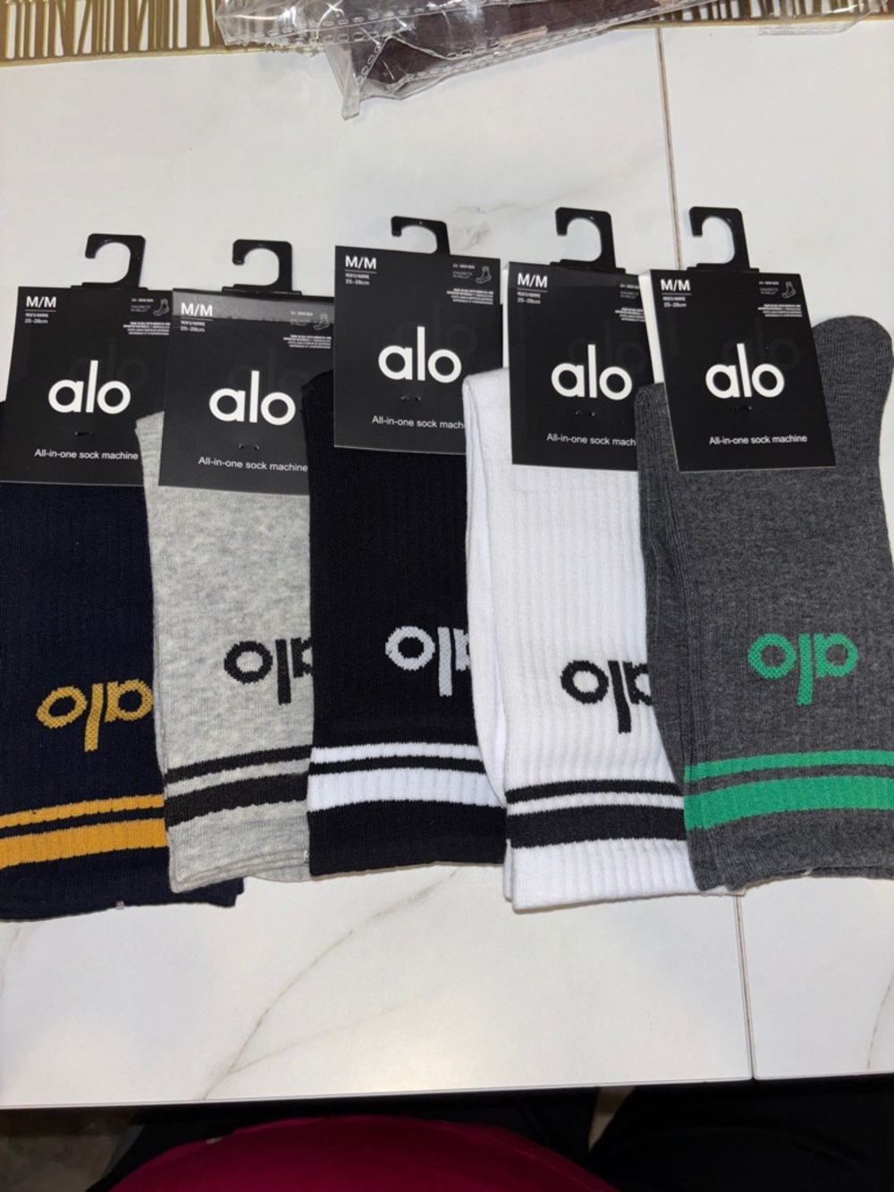 5 pairs ALO Yoga Men's Crew Socks - Assorted Colors (Black, White, Gray, Navy)